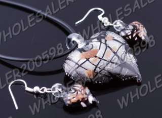 6sets Heart Lampwork Glass Pendant Necklaces&Earrings  