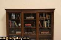 Oak 1900 Antique Bookcase, 3 Sliding Wavy Glass Doors  