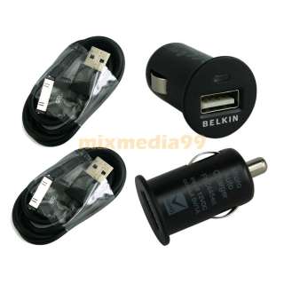   USB Car Charger + 2 X Data Cable For Apple iPhone 4 S 3G 3GS  