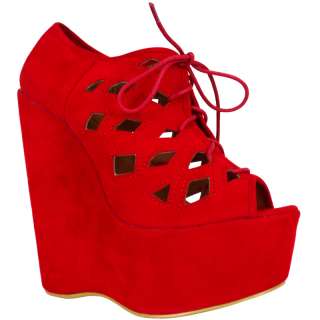 W5D LADIES WOMENS SEXY RED SUEDE CAGED LACE UP HIGH HEEL PLATFORM 