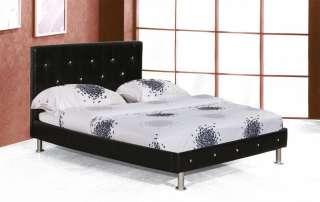 BEDS   DIAMOND HEADBOARD BED FRAME IN KING FAUX LEATHER BLACK 