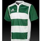 Adidas Climacool Hooped Y Neck Rugby Jersey T Shirt Top White/Green 