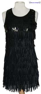 NEW BLACK ROARING 1920S FLAPPER SEQUINS LINED TASSELS RETRO PARTY 