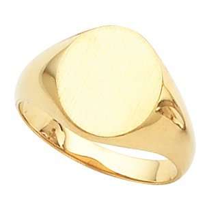  14 Karat Yellow Gold Solid Oval Mens Signet Ring Diamond 