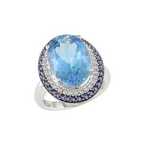 14K White Gold, Diamond and Blue Topaz Ring, (.2 cttw, HI Color, I1 I2 