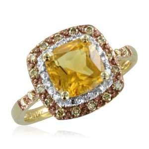 Natural Citrine and Brown Diamond Anniversary Ring 10k Yellow Gold (H 