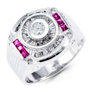  Mens 14k White Gold Baguette Round CZ Circle Crown Ring Jewelry