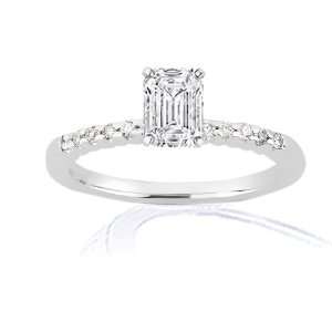  0.60 Ct Emerald Cut Diamond Engagement Ring Pave SI1 GIA 