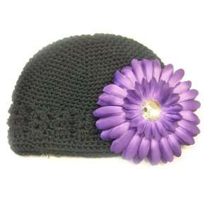   Hat Fits 0   9 Months With a 4 Purple Gerbera Daisy Flower Hair Clip