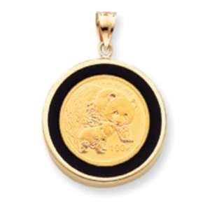   Gold 1/4oz Mounted Panda Coin Polished Open Backed Onyx Bezel Jewelry