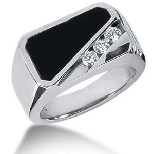 Diamond and Onyx Mens Ring in 18k white gold (0.15cttw, F G Color, SI2 