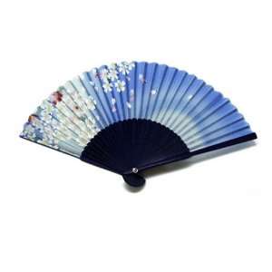  Japanese Design Silk Handheld Folding Fan, Sky Blue w 