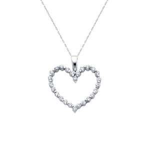 14K White Gold CZ Heart Charm Pendant with 1.0mm Anchor Link Mariner 