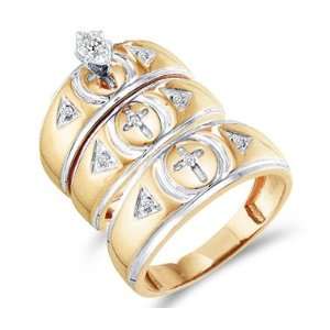   Engagement Rings Set Wedding Bands Yellow Gold Men Lady .16 CT, Size 9