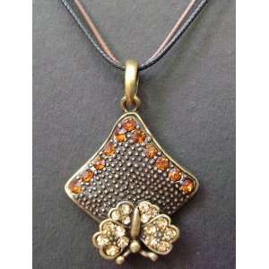  Crystal Quartz Inlaid Alloy Metal Pendant Necklace 