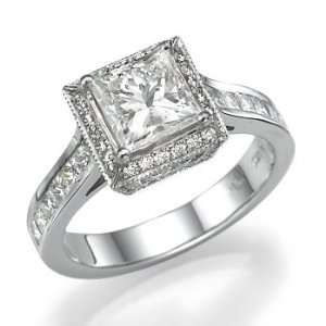   18k White Gold Engagement Ring with Princess Cut Center Stone Jewelry