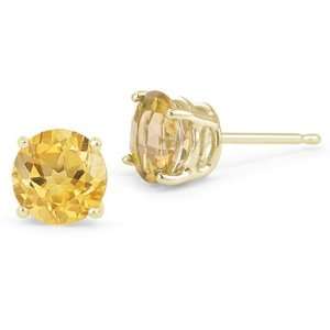    7mm Citrine Stud Earrings 14K Yellow Gold Screw Back Posts Jewelry