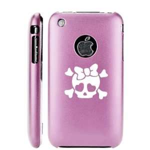   iPhone 3G 3GS Light Pink E54 Aluminum Metal Back Case Heart Skull Bow