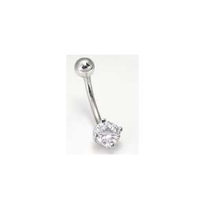  14k White Gold Round Solitaire CZ Navel Belly Button Ring 