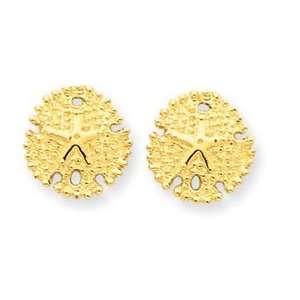  14k Yellow Gold Sand Dollar Post Earrings Jewelry