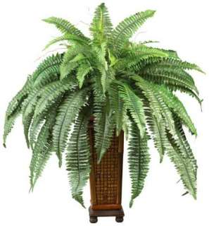 NEARLY NATURAL Artificial 33 Boston Fern Silk Plant with Wood Vase 