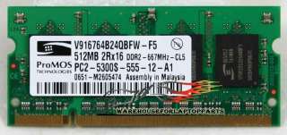 ProMOS 512MB PC2 5300 DDR2 667MHz RAM Memory 431741 001  