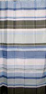 Classic Stripe Fabric Shower Curtain Blue Green White Standard Size 