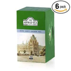 Ahmad Tea Earl Grey Green Tea, Tea Bags, 20 Count Boxes (Pack of 6 