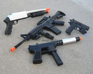 NEW LOT 4 AIRSOFT GUNS COMBO M16 RIFLE SHOTGUN PISTOL SPRING GUN AIR 