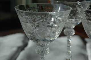 Late 1800s CUT CRYSTAL Etched Stem Sherry Glass Goblets Light as Air 