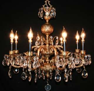   QUALITY LARGE Antique FRENCH EMPIRE SOLID BRASS crystal Chandelier