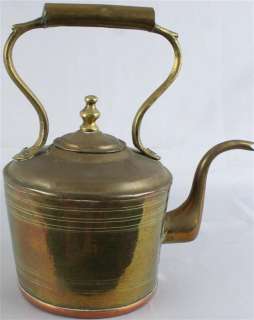 ANTIQUE FRENCH COPPER BRASS KETTLE COFFEE WATER TEAPOT  