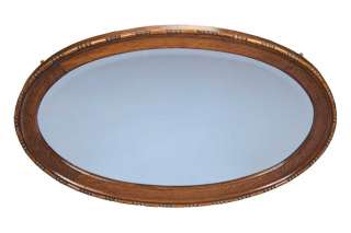   Antique Solid Oak Framed Oval Beveled Hanging Wall Mirror  