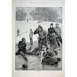  Extremes Meet Ice Skating 1894 Antique Print Fine Art 