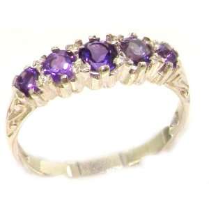 Antique Style Solid Sterling Silver Natural Amethyst Ring with English 