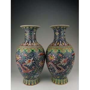Of Enamel Glazed Porcelain Vases with Dragon Pattern, Chinese Antique 