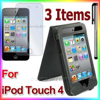  LEATHER CASE COVER+SCREEN PROTECTOR+STYLUS FOR APPLE IPOD TOUCH 4TH 