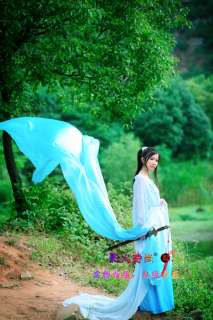 Blue Custom made Chinese chiffon/satin Hanfu Dress  