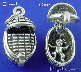 Sterling Silver BABY In BASKET Movable 3D Charm  