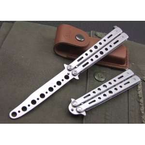   Metal Practice Balisong Knife Trainer Silver Color 