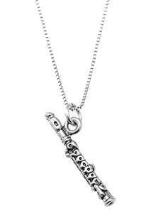 STERLING SILVER WOODWIND INSTRUMENT / BAND FLUTE CHARM WITH BOX CHAIN 