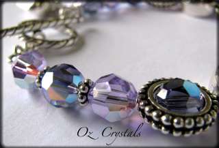 Sterling Silver Bracelet w Heart Charm & Swarovski Crystals Tanzanite 