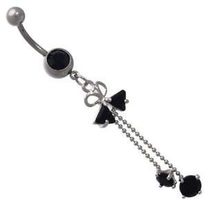    Ballet Silver Black Crystal Surgical Steel Belly Bar Jewelry
