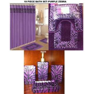  Bath Accessory Set animal purple zebra print bathroom rug shower 