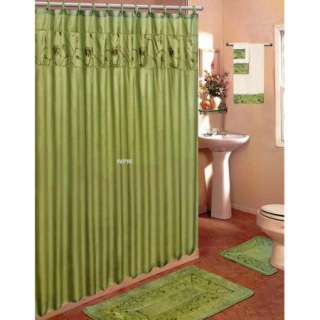18 pc BATHROOM rug set Olive Green flower bath rugs shower curtain 