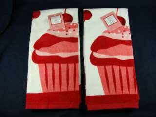 Valentine Day Cupcake Kitchen Towel Set of 2 NWT  