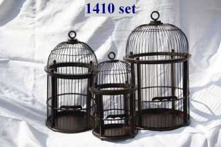 SHABBY CHIC SMALL ROUND WOOD AND WIRE BIRD CAGE  