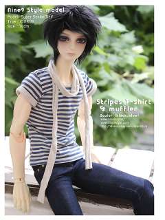 Stripes T shirt & muffler (black,blue)BJD 70cm,SD13,msd,superdoll 