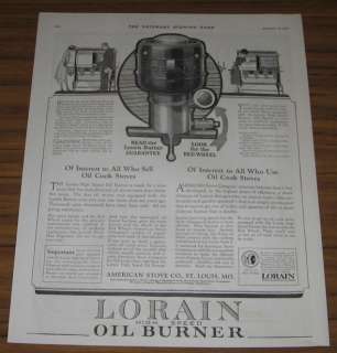 Original 1923 Ad Lorain High Speed Oil Burner American Stove.