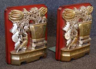 GORGEOUS VINT BORGHESE GILDED FLORAL BIRD BOOKEND PAIR  